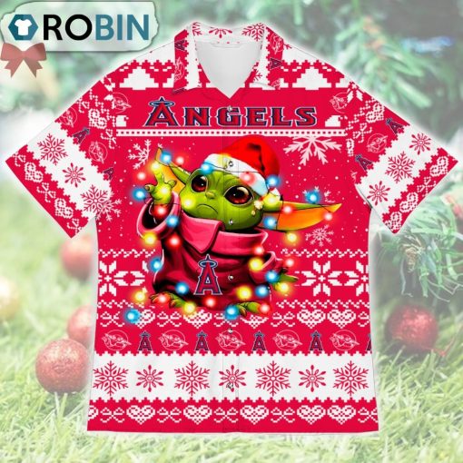 Los Angeles Angels Baby Yoda Star Wars Ugly Christmas Design Short Sleeve Shirt