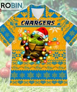 Los Angeles Chargers Baby Yoda Star Wars Ugly Christmas Design Short Sleeve Shirt
