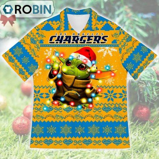 Los Angeles Chargers Baby Yoda Star Wars Ugly Christmas Design Short Sleeve Shirt