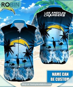 Los Angeles Chargers Flamingo Tropical Leaf Pattern Hawaiian Shirt Los Angeles Chargers Flamingo Tropical Leaf Pattern Hawaiian Shirt