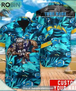 Los Angeles Chargers Tropical Leaf Mascot 3D Printed Summer Hawaiian Shirt