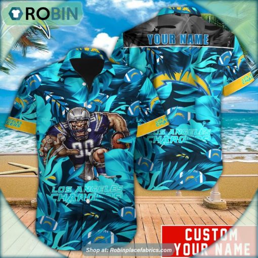 Los Angeles Chargers Tropical Leaf Mascot 3D Printed Summer Hawaiian Shirt
