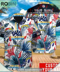 Los Angeles Chargers Tropical Leaf Pattern Hawaiian Shirt Los Angeles Chargers Tropical Leaf Pattern Hawaiian Shirt
