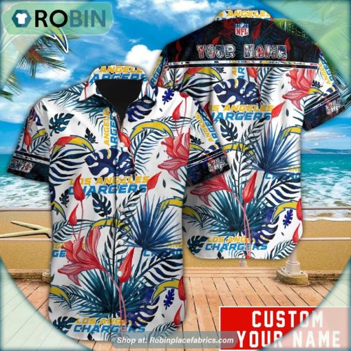 Los Angeles Chargers Tropical Leaf Pattern Hawaiian Shirt
