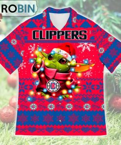Los Angeles Clippers Baby Yoda Star Wars Ugly Christmas Design Short Sleeve Shirt