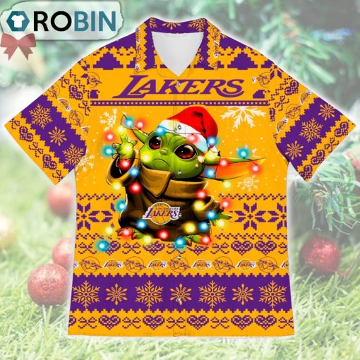Los Angeles Lakers Baby Yoda Star Wars Ugly Christmas Design Short Sleeve Shirt