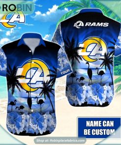 Los Angeles Rams Flamingo Tropical Leaf Pattern Hawaiian Shirt Los Angeles Rams Flamingo Tropical Leaf Pattern Hawaiian Shirt