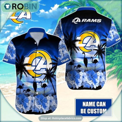 Los Angeles Rams Flamingo Tropical Leaf Pattern Hawaiian Shirt