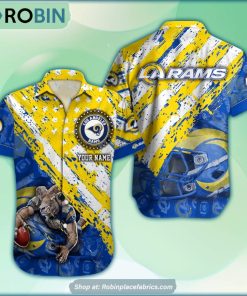 Los Angeles Rams Mascot American Flag NFL Hawaiian Shirt Los Angeles Rams Mascot American Flag NFL Hawaiian Shirt