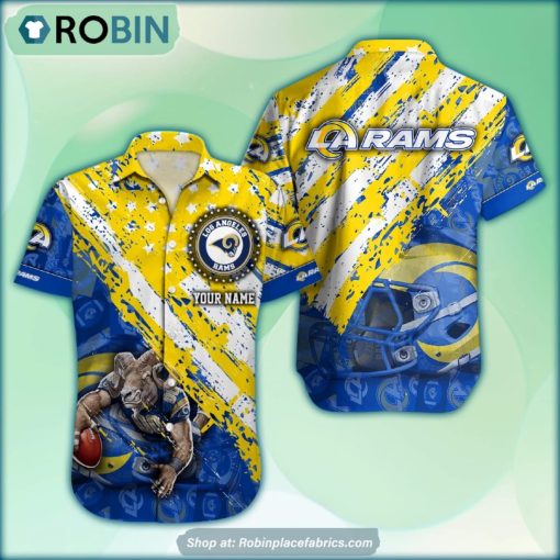 Los Angeles Rams Mascot American Flag NFL Hawaiian Shirt