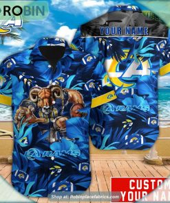 Los Angeles Rams Tropical Leaf Mascot 3D Printed Summer Hawaiian Shirt Los Angeles Rams Tropical Leaf Mascot 3D Printed Summer Hawaiian Shirt