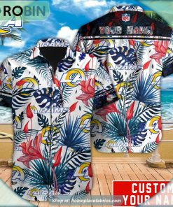 Los Angeles Rams Tropical Leaf Pattern Hawaiian Shirt Los Angeles Rams Tropical Leaf Pattern Hawaiian Shirt