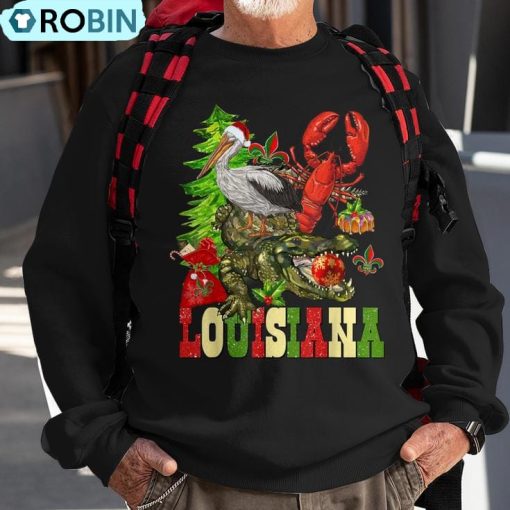 Louisiana Cajun Christmas Crawfish Pelican Alligator Xmas Ugly Christmas Sweatshirt