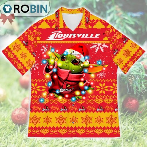 Louisville Cardinals Baby Yoda Star Wars Ugly Christmas Design Short Sleeve Shirt