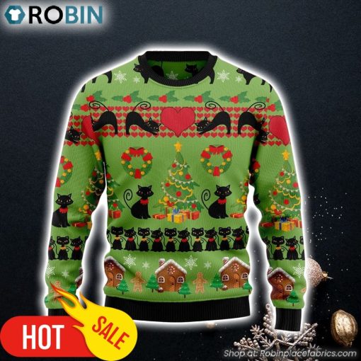 Love Black Cat Ugly Christmas Sweater Gift For Cat Lovers Lover Xmas Sweater Gift