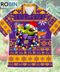 LSU Tigers Baby Yoda Star Wars Ugly Christmas Design Short Sleeve Shirt LSU Tigers Baby Yoda Star Wars Ugly Christmas Design Short Sleeve Shirt