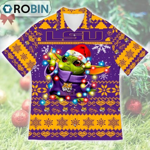 LSU Tigers Baby Yoda Star Wars Ugly Christmas Design Short Sleeve Shirt