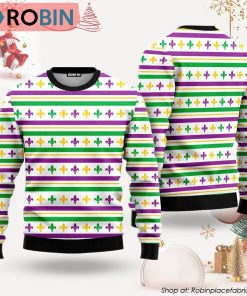 Mardi Gras Striped Seamless Ugly Christmas Sweater