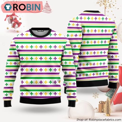 Mardi Gras Striped Seamless Ugly Christmas Sweater