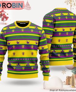 Mardi Gras Striped Yellow Ugly Christmas Sweater