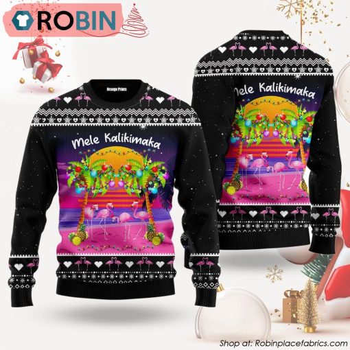 Mele Kalikimaka Flamingo Sunset Ugly Christmas Sweater