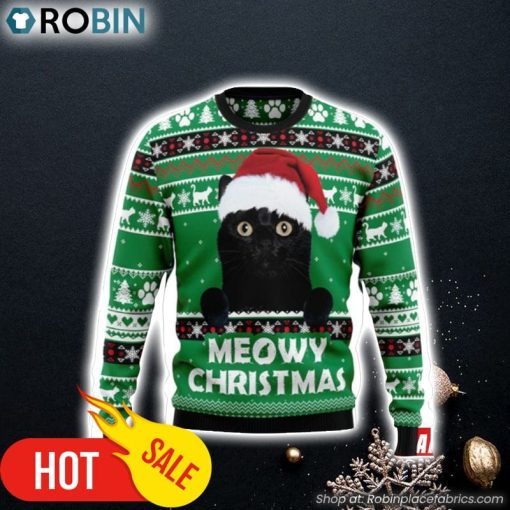 Meowy Black Cat Ugly Christmas Sweater 3D For Men and Women