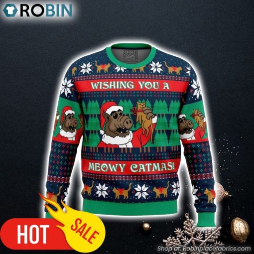 Meowy Catmas Alf Ugly Christmas Sweater 3D For Men and Women
