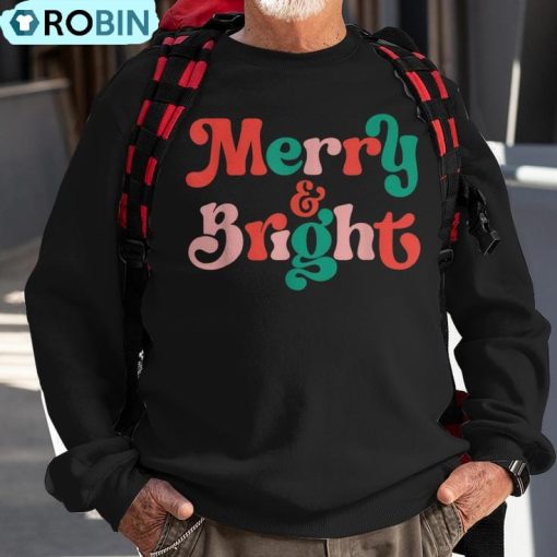 Merry And Bright Christmas Wavy Retro Christmas Xmas Holiday Ugly Christmas Sweatshirt