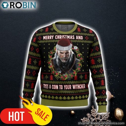 Merry Christmas and Toss a Coin The Witcher Ugly Christmas Sweater 3D For Men and Women