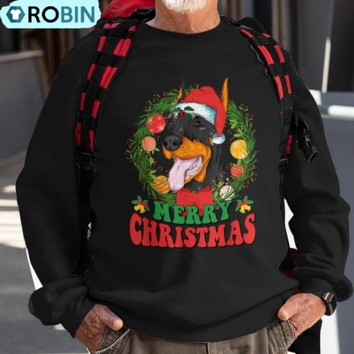 Merry Christmas Doberman Santa Hat Dog Lovers Ugly Sweater Ugly Christmas Sweatshirt