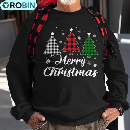Merry Christmas Tree Xmas Buffalo Plaid Red White Green Ugly Christmas Sweatshirt