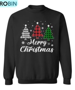Merry Christmas Tree Xmas Buffalo Plaid Red White Green Ugly Christmas Sweatshirt