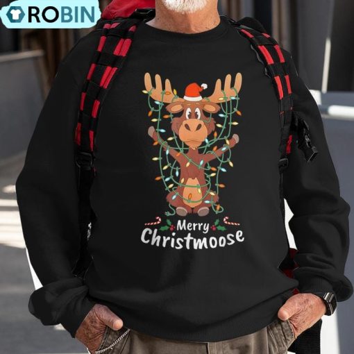 Merry Christmoose Christmas Moose Xmas Tree Lights Ugly Christmas Sweatshirt