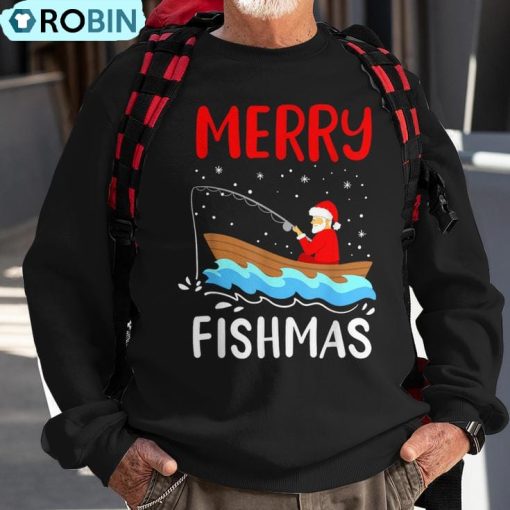 Merry Fishmas Christmas Santa Claus Fishing Fisherman Ugly Christmas Sweatshirt