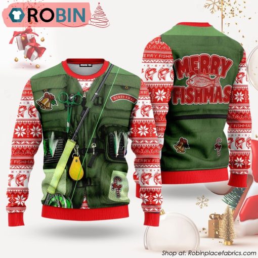 Merry Fishmas Fishing Costume Ugly Christmas Sweater
