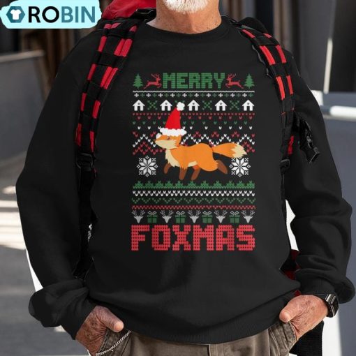 Merry Foxtmas Ugly Christmas Sweater Fox Santa Hat Ugly Christmas Sweatshirt