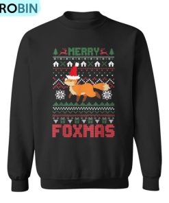 Merry Foxtmas Ugly Christmas Sweater Fox Santa Hat Ugly Christmas Sweatshirt