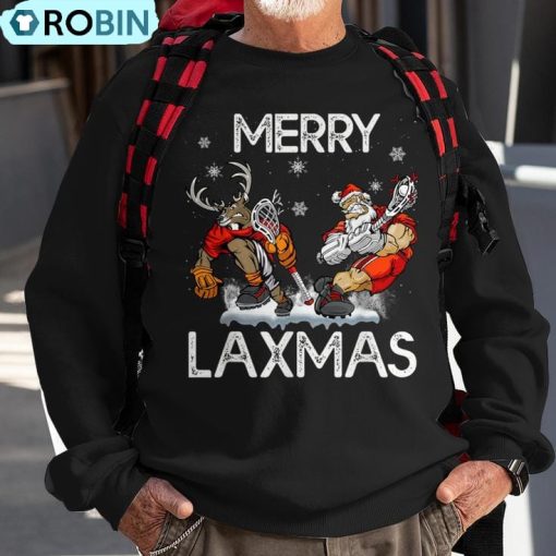 Merry Laxmas Ugly Christmas Lacrosse Santa Reindeer Ugly Christmas Sweatshirt