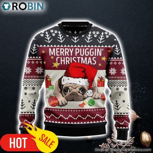Merry Puggin Christmas Ugly Christmas Sweater Gift For Dog Lovers Lover Xmas Sweater Gift