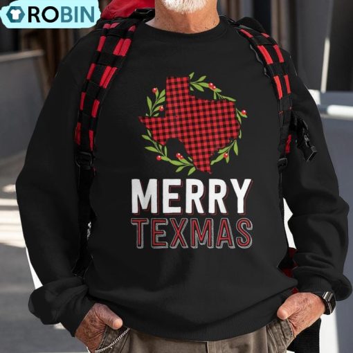Merry Texmas Texas Yall Red Buffalo Plaid Family Christmas Ugly Christmas Sweatshirt