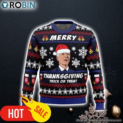 Merry Thanksgiving Biden Ugly Christmas Sweater 3D For Men and Women