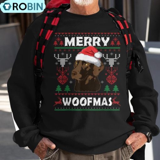 Merry Woofmas Chocolate Lab Christmas Labrador Lover Ugly Christmas Sweatshirt