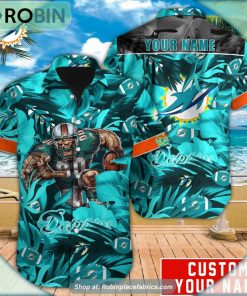 Miami Dolphins Tropical Leaf Mascot 3D Printed Summer Hawaiian Shirt