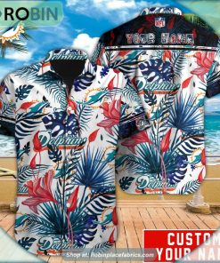 Miami Dolphins Tropical Leaf Pattern Hawaiian Shirt Miami Dolphins Tropical Leaf Pattern Hawaiian Shirt