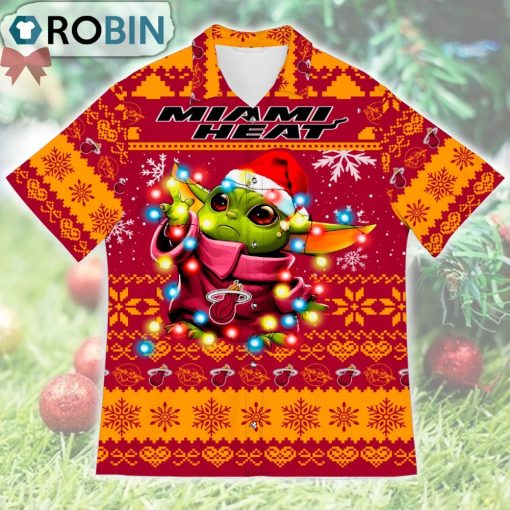 Miami Heat Baby Yoda Star Wars Ugly Christmas Design Short Sleeve Shirt