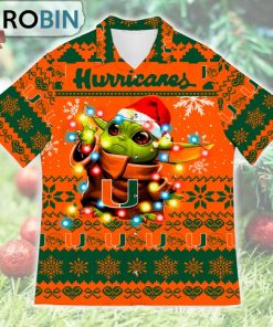Miami Hurricanes Baby Yoda Star Wars Ugly Christmas Design Short Sleeve Shirt