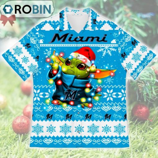Miami Marlins Baby Yoda Star Wars Ugly Christmas Design Short Sleeve Shirt