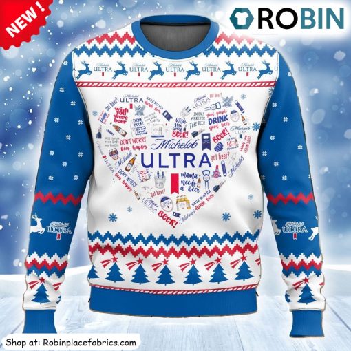 Michelob Ultra Heart Ugly Christmas Sweatshirt, Sweater
