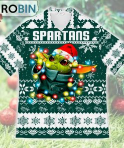 Michigan State Spartans Baby Yoda Star Wars Ugly Christmas Design Short Sleeve Shirt