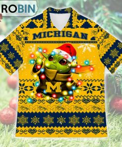 Michigan Wolverines Baby Yoda Star Wars Ugly Christmas Design Short Sleeve Shirt